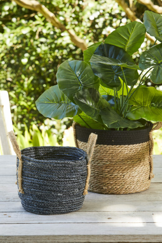 Woven Grass Basket with Black Rim 2