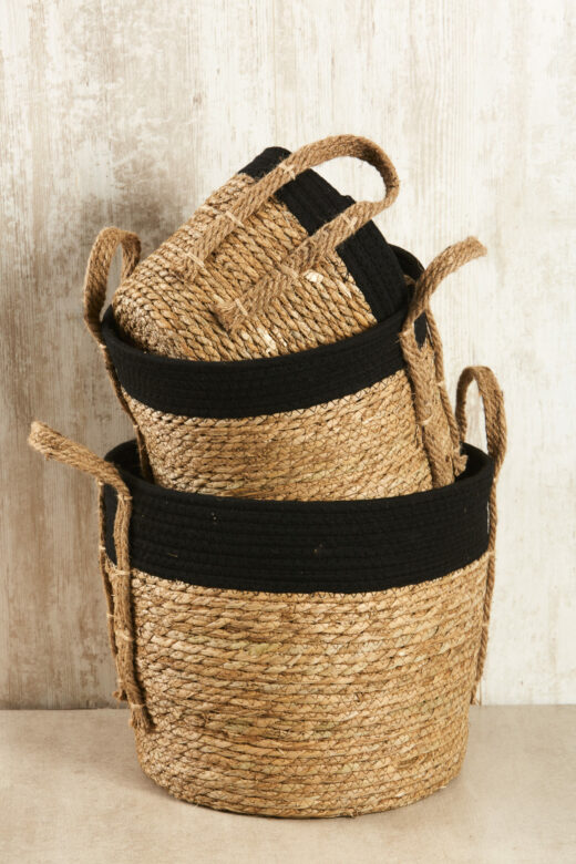 Woven Grass Basket with Black Rim 1