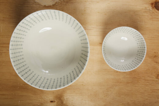 White Ceramic Bowls with Raised Patterned Detail 2