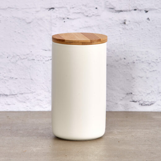 White Ceramic Cannisters with Bamboo Lid 5