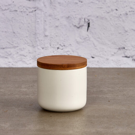White Ceramic Cannisters with Bamboo Lid 3