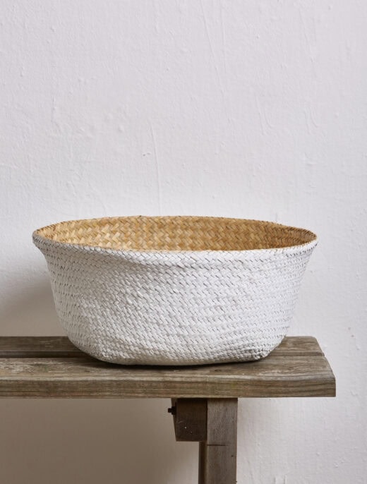 Seagrass Woven Belly Baskets with White Base 6 Seagrass Woven Belly Baskets with White Base