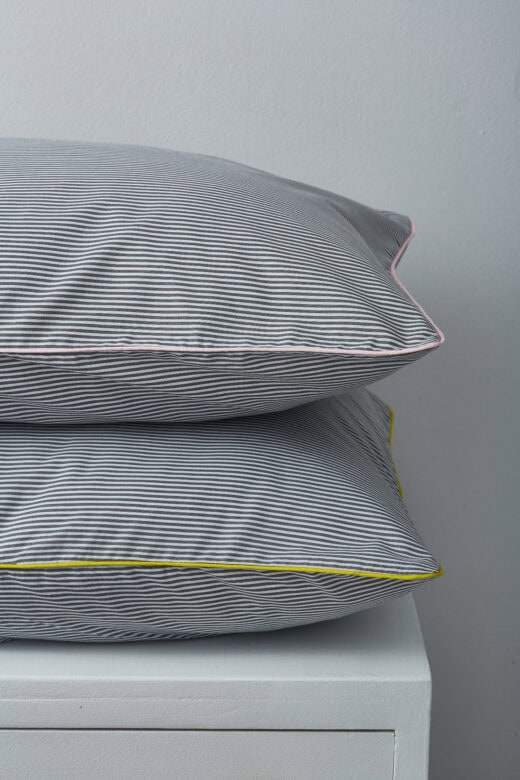 Grey Pinstripe Pillowcases with Contrast Piping Detail 6 Grey Pinstripe Pillowcases with Contrast Piping Detail