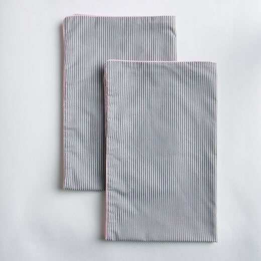 Grey Pinstripe Pillowcases with Contrast Piping Detail 8 Grey Pinstripe Pillowcases with Contrast Piping Detail
