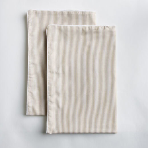 Stone & White Pinstripe Pillowcases with White Piping