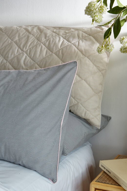 Grey Pinstripe Pillowcases with Contrast Piping Detail 7 Grey Pinstripe Pillowcases with Contrast Piping Detail