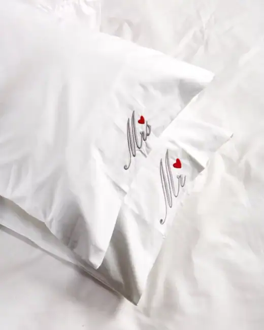 Mr & Mrs Embroidered 100% Cotton Pillowcases